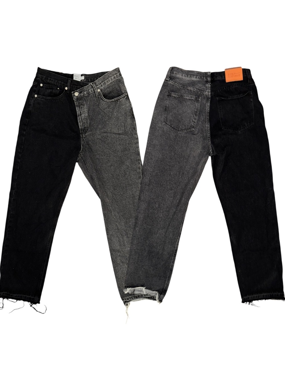 Two Toned Cross Front Black Jeans